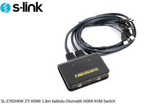 S-Link SL-2702HKW 2li HDMI 1.8m Kablolu Otomatik HDMI KVM Switch