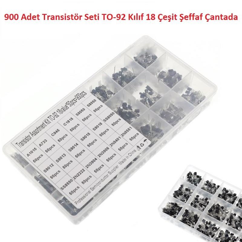 900 Adet Transistör Seti TO-92 Kılıf 18 Çeşit Şeffaf Çantada