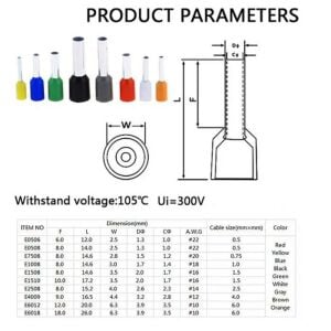 400 Adet İzoleli Kablo Pabucu Yüksük Seti 0,5mm²-6,00mm²  8 Çeşit Şeffaf Çantada
