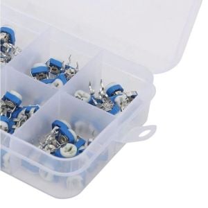 100 Adet 500R/1MR Trimpot Potansiyometre Seti Dik RM065 10 Çeşit Şeffaf Çantada