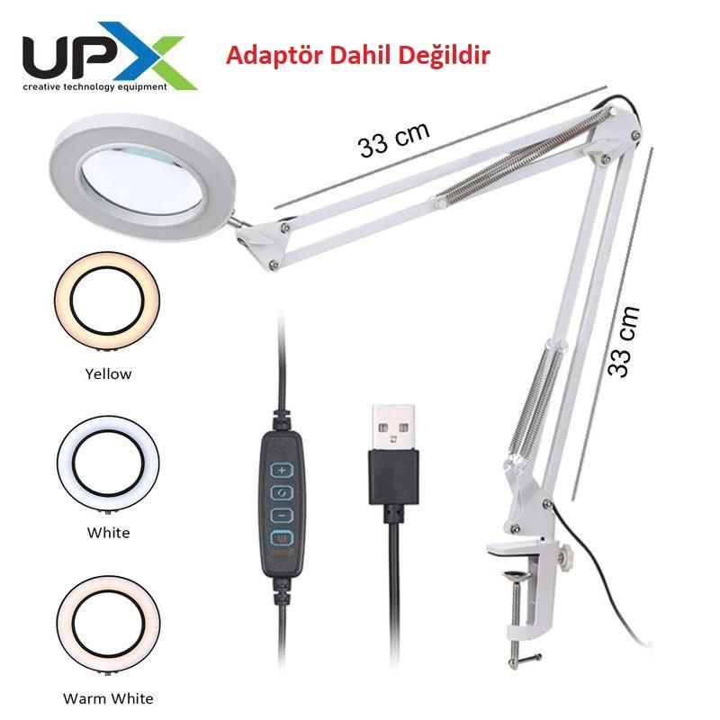 Upx Büyüteç 803L 5x 12w Led Aydınlatma 107 mm Cam Lens 5 Diopter Adaptör Dahil Değildir