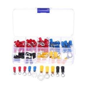 102 Adet Kablo Pabuç Terminal Seti İzoleli Halka Tip 10 Çeşit Şeffaf Çantada