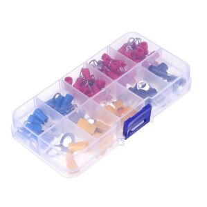 102 Adet Kablo Pabuç Terminal Seti İzoleli Halka Tip 10 Çeşit Şeffaf Çantada