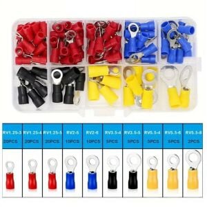 102 Adet Kablo Pabuç Terminal Seti İzoleli Halka Tip 10 Çeşit Şeffaf Çantada