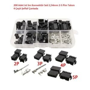 200 Adet Jst Sm Konnektör Seti 2,54mm 2-5 Pim Takım 4 Çeşit Şeffaf Çantada