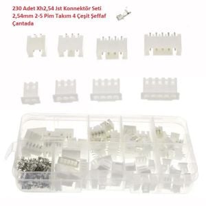 230 Adet Xh2,54 Jst Konnektör Seti 2,54mm 2-5 Pim Takım 4 Çeşit Şeffaf Çantada