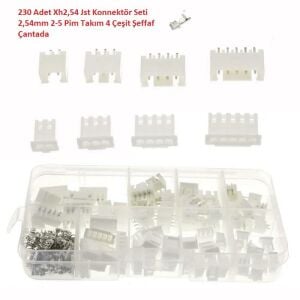 230 Adet Xh2,54 Jst Konnektör Seti 2,54mm 2-5 Pim Takım 4 Çeşit Şeffaf Çantada