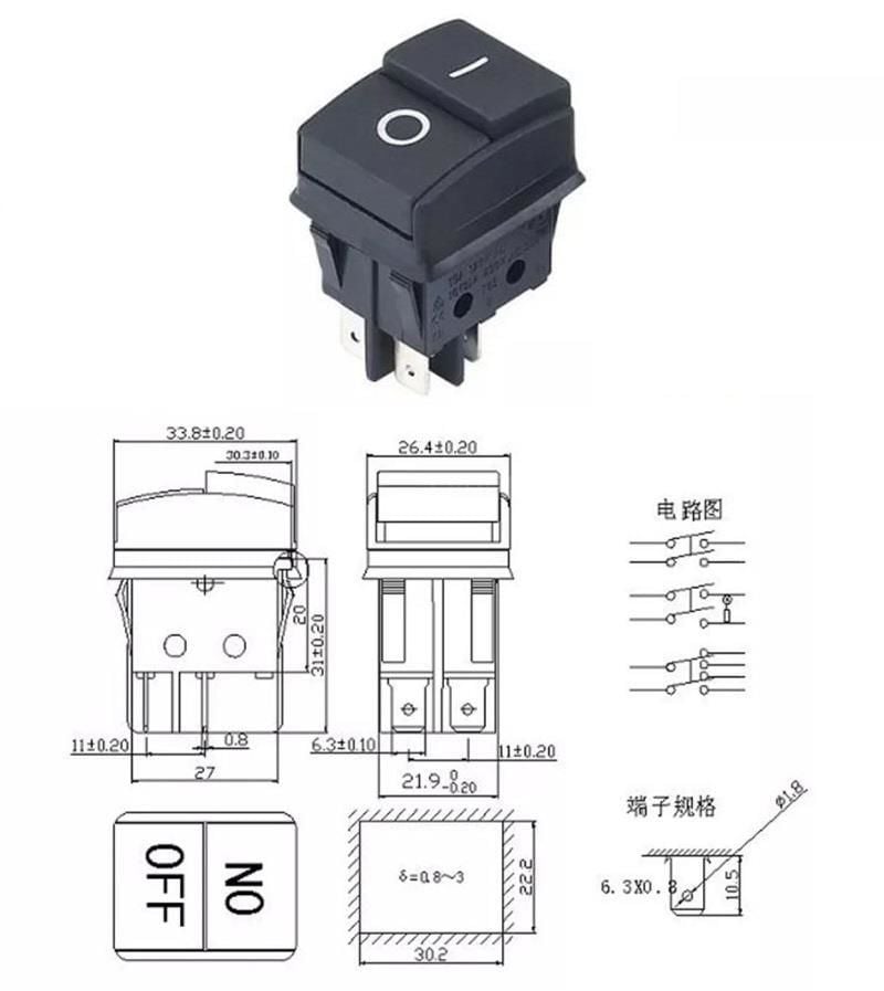 Anahtar Büyük Işıksız On Off  DPST 4P IC-106B KCD2-2-201P 4 Pim