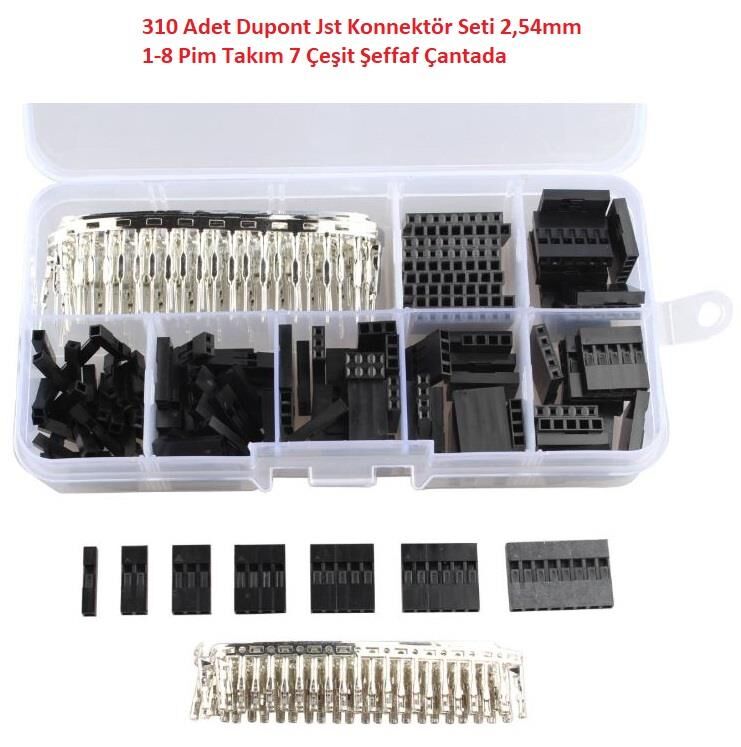 310 Adet Dupont Jst Konnektör Seti 2,54mm 1-8 Pim Takım 7 Çeşit Şeffaf Çantada