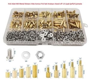910 Adet M3 Metal Distans Vida Somun Pul Seti Aralıyıcı Stand off 13 Çeşit Şeffaf Çantada