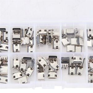 100 Adet Type-C Soket Seti Smd Dip 6-16 Pim 10 Çeşit Şeffaf Çantada