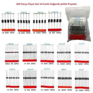 200 Parça Diyot Seti 14 Farklı Değerde Şeffaf Poşette
