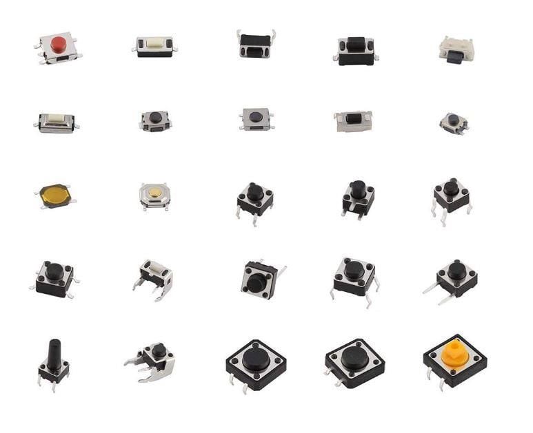 125 Adet Tact Switch Seti Dip Smd Kılıf 25 Farklı Çeşit Şeffaf Poşette