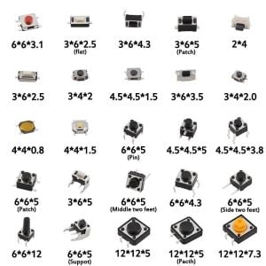 125 Adet Tact Switch Seti Dip Smd Kılıf 25 Farklı Çeşit Şeffaf Poşette