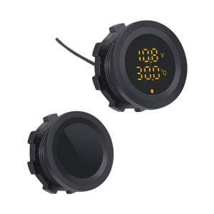 Dijital Akü Voltaj Seviye ve Isı Ölçer 28mm Çap (12-24V DC) Yuvarlak Panel Tip