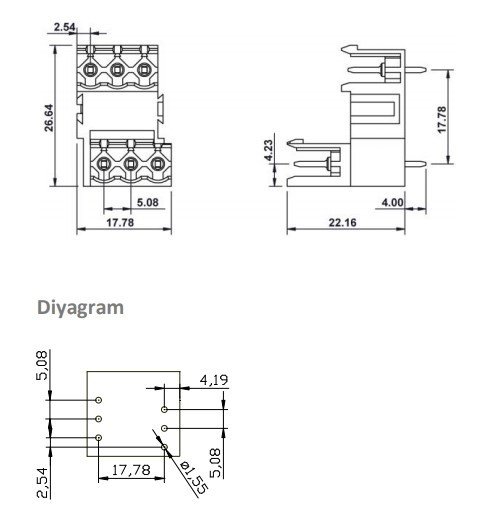 1/3 MR  5,08mm ERKEK 180 PCB 3LÜ  Katlı KLEMENS YEŞİL BDK 5,08-KE 2/3 11575 MR