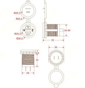 USB ŞARJ SOKET TYPE C-QC3.0 (12-24V) YUVARLAK VOLTMETRE'Lİ MAVİ