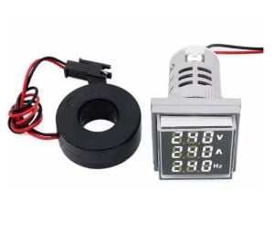 Dijital Voltmetre / AC Ampermetre / Hertz metre 22mm Kare Beyaz (20-500v/0-100a/0-99hz)