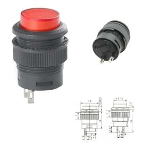 Buton Kırmızı Yuvarlak 16mm Ø R16-503B 2 Pim Işıksız ( Yaylı Tip )
