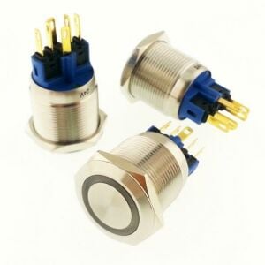 Onpow Buton Yuvarlak Metal Su Geçirmez 16mm 220V Mavi Nokta  Led'li