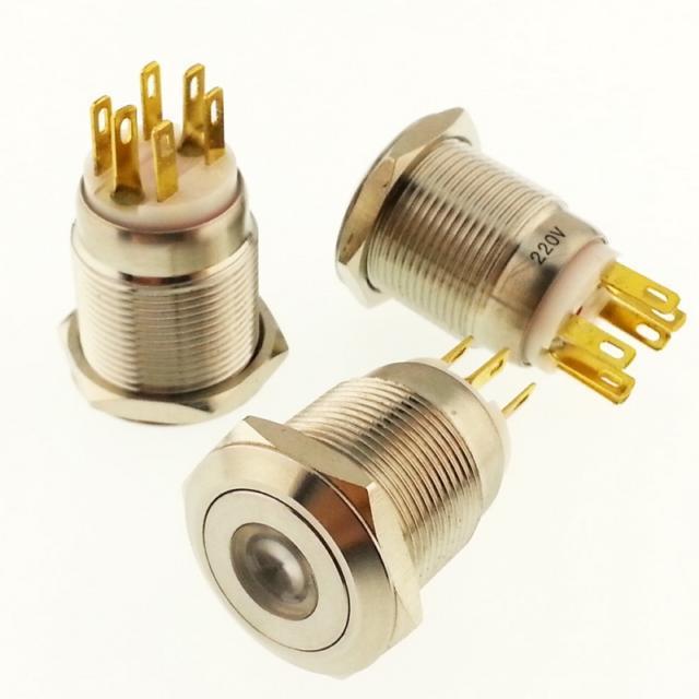 Onpow Buton Yuvarlak Metal Su Geçirmez 19mm 220V Kırmızı Nokta Led'li