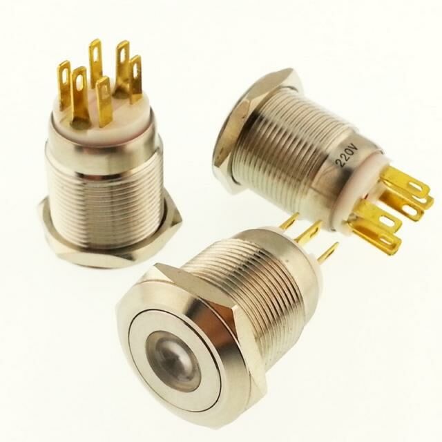 Onpow Buton Yuvarlak Metal Su Geçirmez 19mm 220V Kırmızı Nokta Led'li
