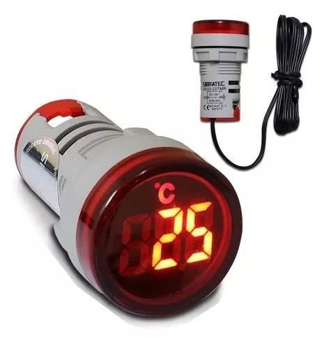 Dijital Termometre Yuvarlak Kırmızı 22mm 220v AD22-22T 1m Kablolu -20° +199°