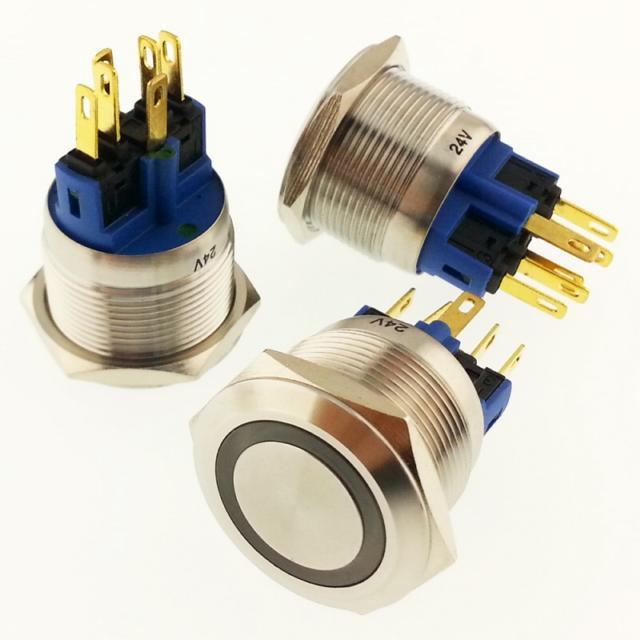 Onpow Buton Yuvarlak Metal Su Geçirmez 22mm 24V Yeşil Halka Ledli No:70