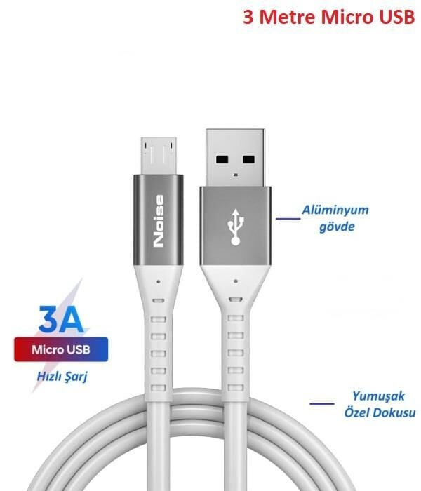 Noise NM300/BM300 Micro Usb Şarj ve Data Kablosu 3 metre 2A