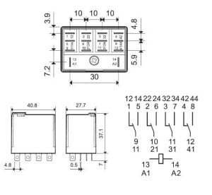 Finder Röle 56.34.9.048.0000 48v 12a Dc 4 Kontak  Test Butonu ve Hata Göstergeli