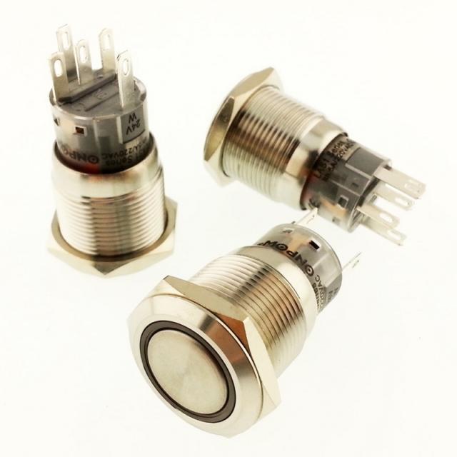 Onpow Anahtar Yuvarlak Metal Su Geçirmez  Beyaz 19 mm 12V Halka Led'li No:47