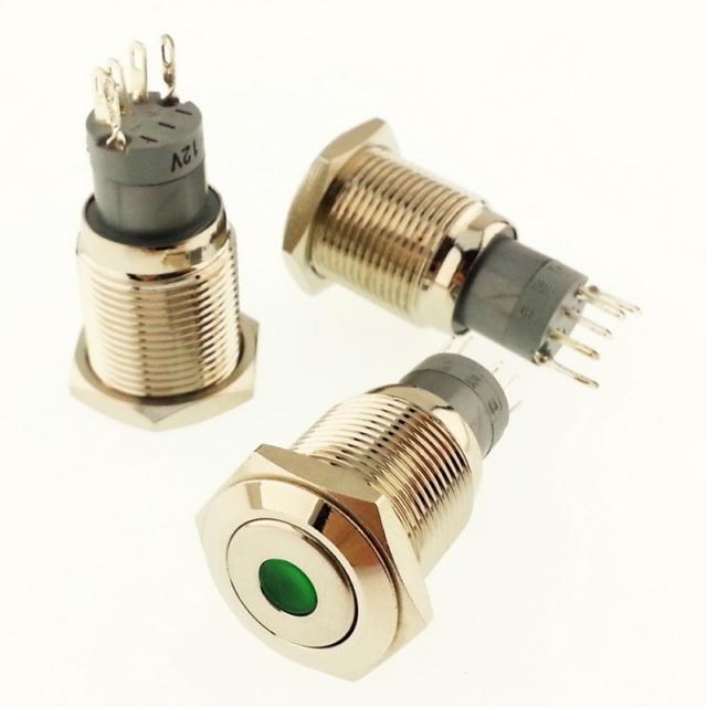 Onpow Anahtar Yuvarlak Metal Su Geçirmez Yeşil 16mm 12V/24V Nokta Led'li