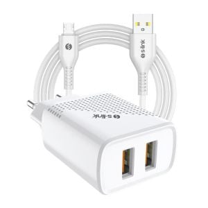 S-link SL-EC50 12w Hızlı Şarj 5V 2400MA Micro Kablolu 2 USB Çıkışlı Beyaz Ev Şarj Adaptörü