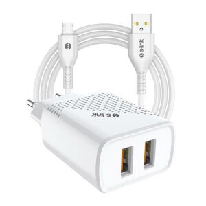 S-link SL-EC50 12w Hızlı Şarj 5V 2400MA İphone Kablolu 2 USB Çıkışlı Beyaz Ev Şarj Adaptörü