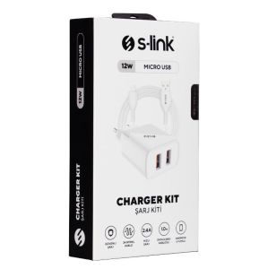 S-link SL-EC50 12w Hızlı Şarj 5V 2400MA İphone Kablolu 2 USB Çıkışlı Beyaz Ev Şarj Adaptörü