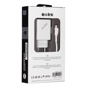 S-link SL-EC50 12w Hızlı Şarj 5V 2400MA Micro Kablolu 2 USB Çıkışlı Beyaz Ev Şarj Adaptörü
