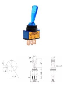 Anahtar Panel Tip Mavi Asw-13d Işıklı 3 Pin 12V 20A ( Kalıcı Tip )