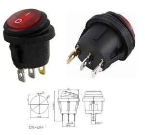 ANAHTAR YUVARLAK KÖRÜKLÜ  KAFA ON ~ OFF KIRMIZI IŞIKLI 220V 3 PİN  IC-131W
