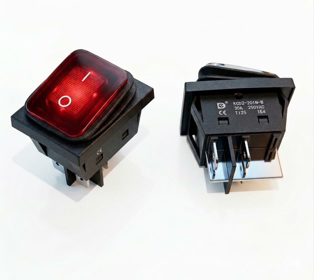 ANAHTAR BÜYÜK ON ~ OFF KIRMIZI   IŞIKLI 30A 220V  KCD2-201NW-B 4 PİN