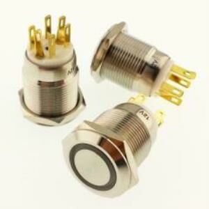 Onpow Buton Yuvarlak Metal Su Geçirmez 19mm 12V/24V Kırmızı Halka Led'li No:56