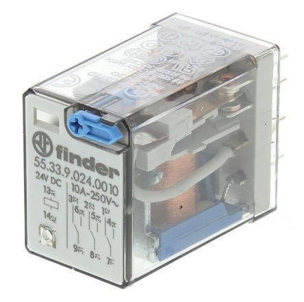 Finder Röle 55.33.9.024.0010 24v 10a Dc 3 Kontak Kilitli Test Butonu ve Hata Göstergeli