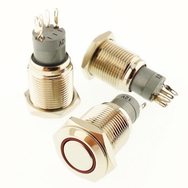 ANAHTAR YUVARLAK  Metal Su Geçirmez  KIRMIZI 16mm 12V/24V  Halka Led'li