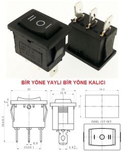 Buton / Anahtar Mini Siyah On Off Mom 3 Pin 6a 250v Kcd1-2-113 / Ic-123A (1 Yön Yaylı 1 Yön Kalıcı)