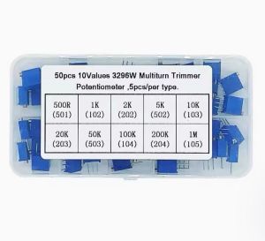50 Adet 500R/1MR Çok Turlu Trimpot Potansiyometre Seti Dik 3296W 10 Çeşit Şeffaf Çantada