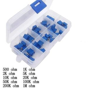 50 Adet 500R/1MR Çok Turlu Trimpot Potansiyometre Seti Dik 3296W 10 Çeşit Şeffaf Çantada