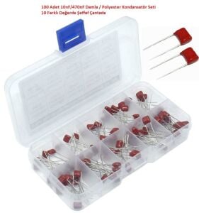 100 Adet 10nF/470nF Damla / Polyester Kondansatör Seti 10 Farklı Değerde Şeffaf Çantada