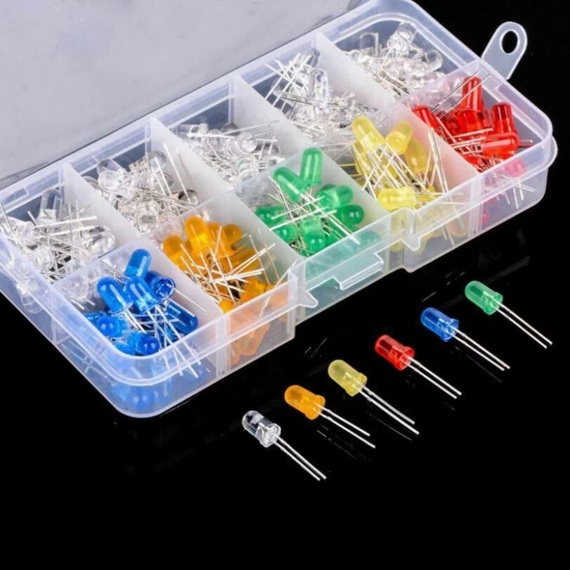 200 Adet 5mm Led Seti Kırmızı Mavi Yeşil Sarı Turuncu 10 Çeşit Renklerinde Plastik Çantada