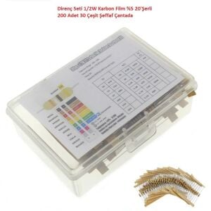 Direnç Seti 1/2W Karbon Film %5 20'Şerli 200 Adet 30 Çeşit Şeffaf Çantada