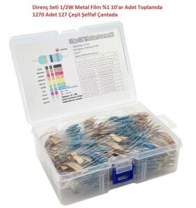 Direnç Seti 1/2W Metal Film %1 10'ar Adet Toplamda 1270 Adet 127 Çeşit Şeffaf Çantada
