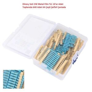 Direnç Seti 2W Metal Film %1 10'ar Adet Toplamda 640 Adet 64 Çeşit Şeffaf Çantada